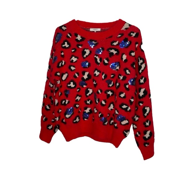 FRNCH PARIS Women’s Red Leopard Print Long Sleeve Sweater Size Small - Picture 1 of 10